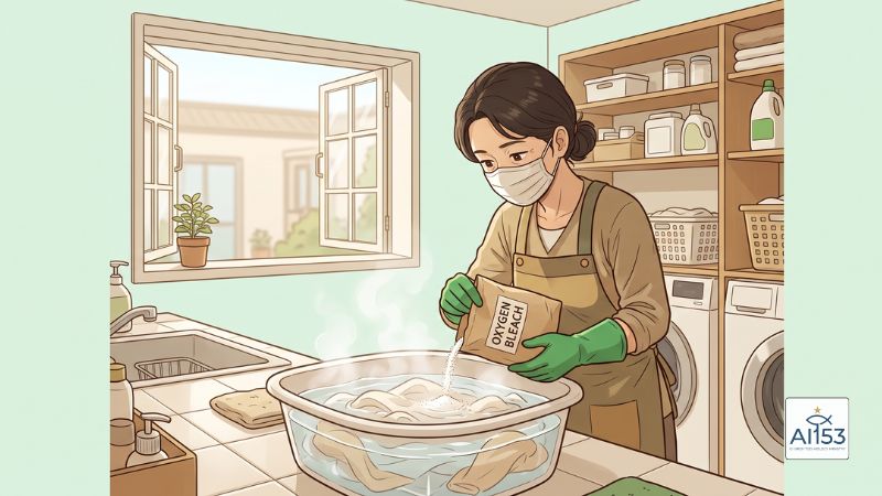 뜨거운 물에 과탄산소다를 녹여 세탁조를 청소하는 권사님 일러스트