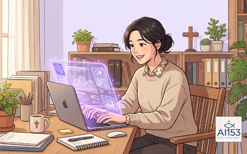제미나이 AI를 활성화하는 교회 행정 담당자 일러스트