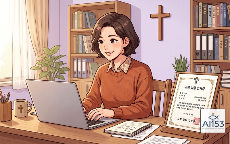 굿스택에서 교회를 검색하고 등록하는 행정 담당자 일러스트