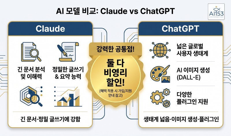 클로드와 ChatGPT 강점 비교 카드 인포그래픽