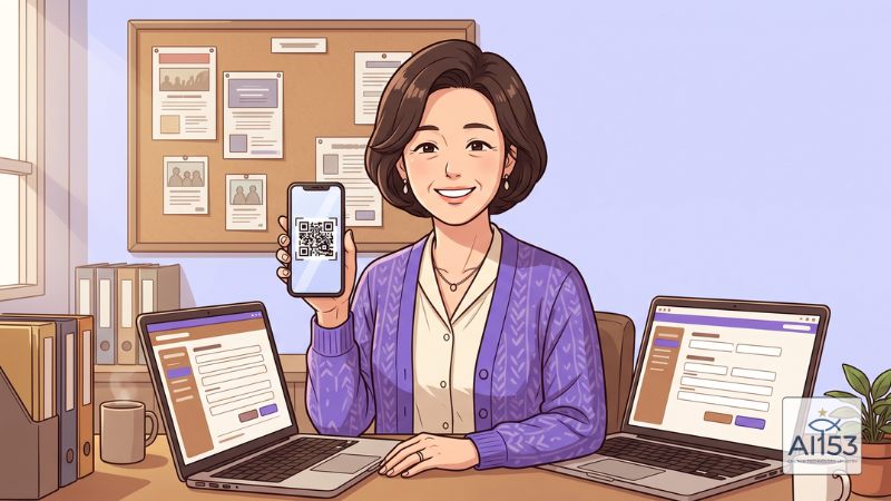 QR코드 들고 있는 담당자 장면