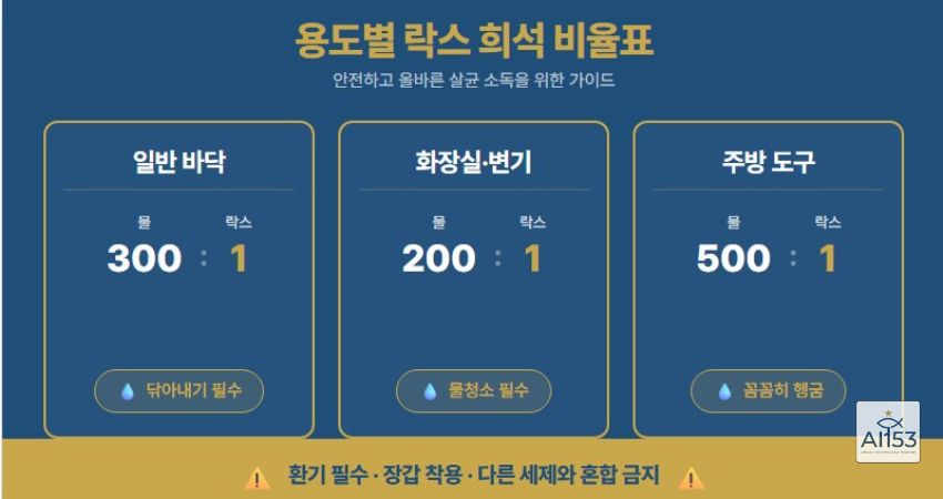 용도별 락스 희석 비율표 인포그래픽