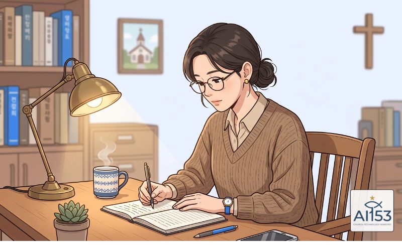 교회 사무실에서 회의록을 기록하는 담당자 일러스트