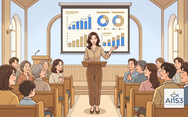 교회 재정 보고를 투명하게 발표하는 장면 일러스트